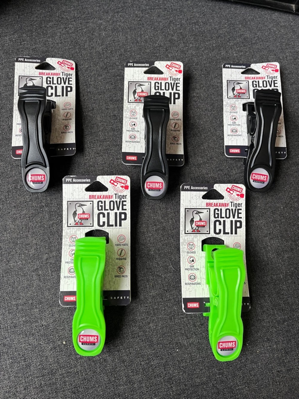 Lot of 5 PPE Chums Breakaway Tiger Glove Clip Set